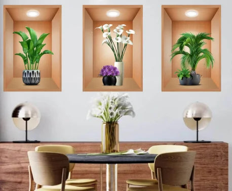 3PCS/Set 3D Plant Vase Wall Stickers