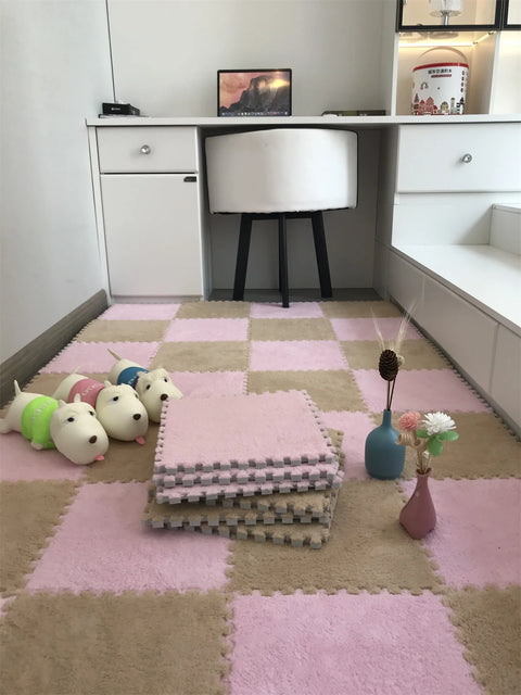 10PCS Soft Plush DIY Puzzle Floor Mat