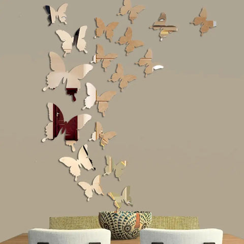 12Pcs/lot 3D Butterfly Mirror Wall Sticker