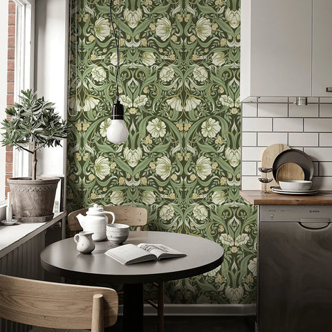 Green Boho Floral Adhesive Wallpaper