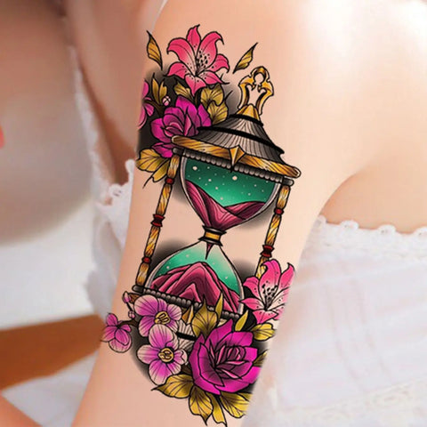Flower Hourglass Tattoo Sticker