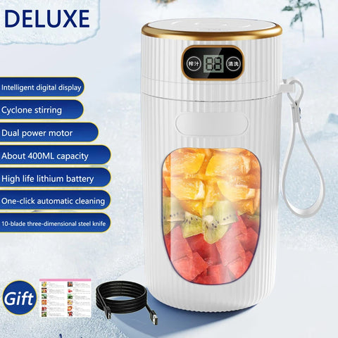Portable Blender 400ML with LED Digital Display, USB Rechargeable 10-Blade Personal Smoothie Maker, Electric Juicer Cup for Smoothies, Protein Shakes, Milkshakes & Fresh Juice