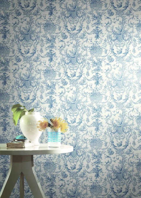 Classic Blue Toile Wallpaper