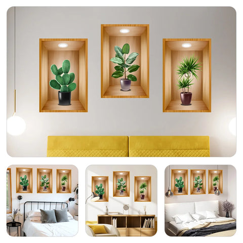3Pcs Plants Wall Stickers