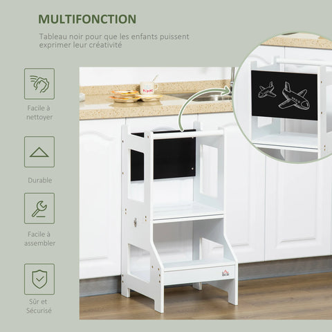 3-in-1 Montessori Learning Tower with Blackboard – Convertible Toddler Kitchen Helper Stool, Observation Tower, Table & Chair Set with Safety Rails for Kids Ages 3-6