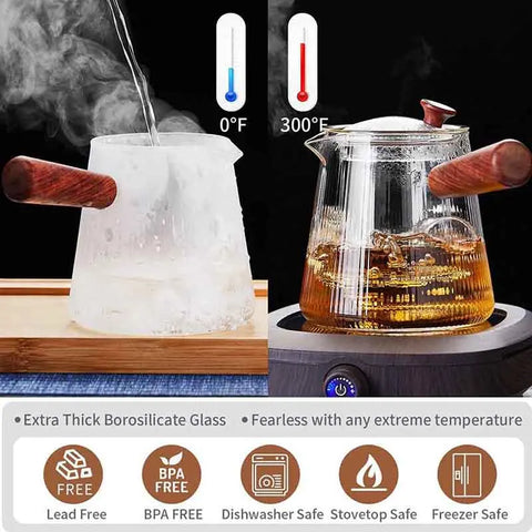 Sandalwood Serenity: Glass Teapot with Removable Infuser