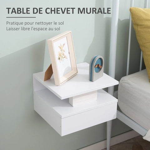 Set of 2 Floating Wall-Mounted Bedside Tables – Modern White Nightstands with Sliding Drawer, Open Storage Shelf & Space-Saving Design