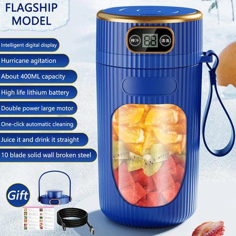 Portable Blender 400ML with LED Digital Display, USB Rechargeable 10-Blade Personal Smoothie Maker, Electric Juicer Cup for Smoothies, Protein Shakes, Milkshakes & Fresh Juice
