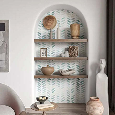 Green & White Boho Leaf Wallpaper