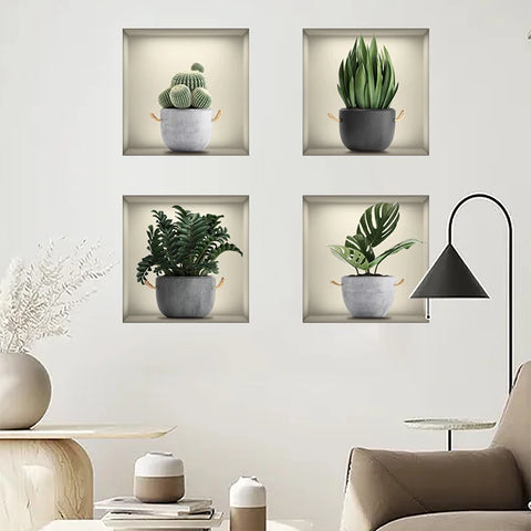 4PCS Green Plant Potted Stickers