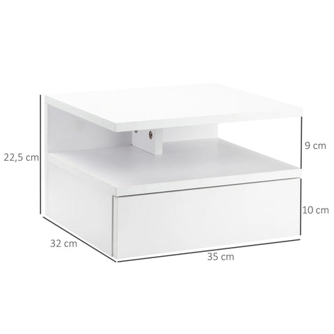 Set of 2 Floating Wall-Mounted Bedside Tables – Modern White Nightstands with Sliding Drawer, Open Storage Shelf & Space-Saving Design