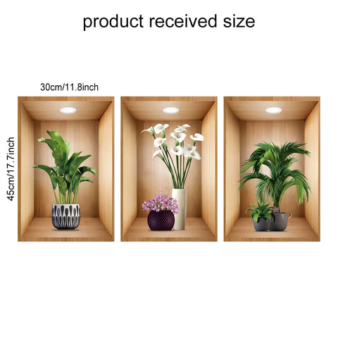 3PCS/Set 3D Plant Vase Wall Stickers