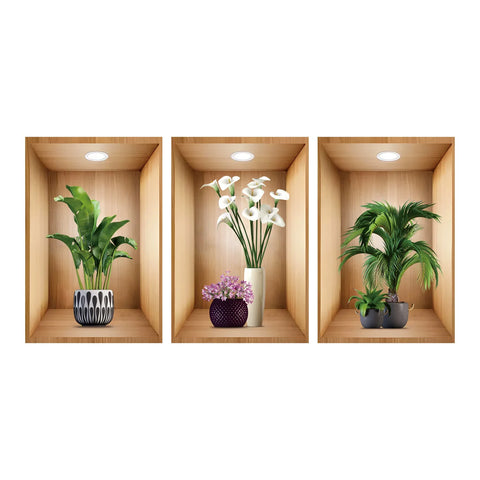 3PCS/Set 3D Plant Vase Wall Stickers
