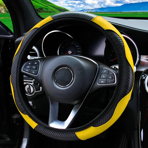 PU Carbon Fiber Leather Car Steering Wheel Cover