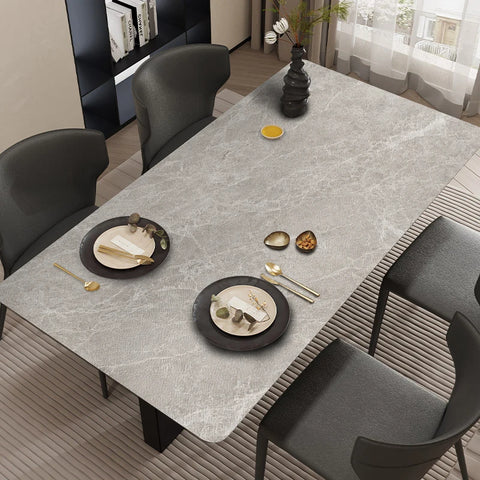 Midnight Obsidian Marble: Premium PVC Leather Dining Table Mats