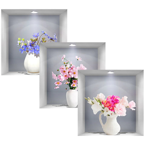3PCS 3D Flower Vase Wall Stickers