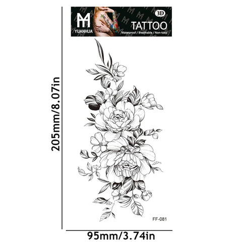 Sexy Black Large Snake Flower Fake Tattoo Stickers