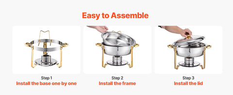 4 Pack Stainless Steel Chafing Dish Buffet Set – 5QT Full-Size Catering Food Warmers with Folding Stand, Lid & Serving Tongs for Parties, Weddings & Banquets (Gold, Rose Gold or Silver)