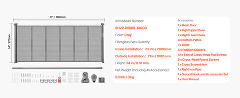 140cm/180cm/280cm Retractable Baby & Pet Safety Gate – 87cm Tall Extendable Mesh Barrier for Stairs, Doorways & Hallways