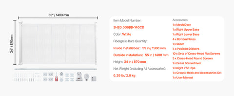 140cm/180cm/280cm Retractable Baby & Pet Safety Gate – 87cm Tall Extendable Mesh Barrier for Stairs, Doorways & Hallways