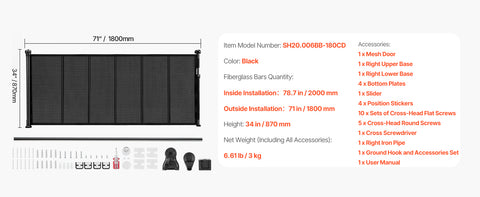 140cm/180cm/280cm Retractable Baby & Pet Safety Gate – 87cm Tall Extendable Mesh Barrier for Stairs, Doorways & Hallways