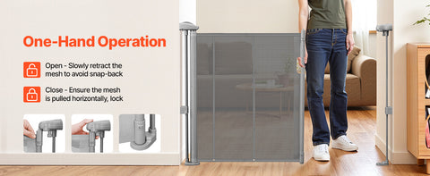 140cm/180cm/280cm Retractable Baby & Pet Safety Gate – 87cm Tall Extendable Mesh Barrier for Stairs, Doorways & Hallways