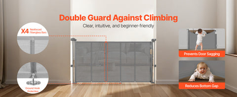 140cm/180cm/280cm Retractable Baby & Pet Safety Gate – 87cm Tall Extendable Mesh Barrier for Stairs, Doorways & Hallways