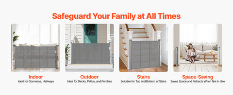 140cm/180cm/280cm Retractable Baby & Pet Safety Gate – 87cm Tall Extendable Mesh Barrier for Stairs, Doorways & Hallways