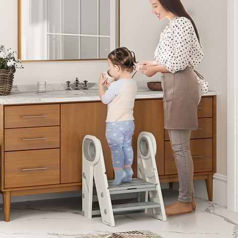 Foldable Toddler Step Stool with Handle – Adjustable 2-Step & 3-Step Kids Kitchen Helper Stool, Non-Slip Child Step Ladder for Bathroom, Sink & Toilet Training