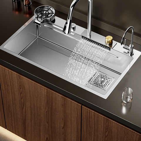 Silver Nano 304 Stainless Steel Kitchen Waterfall Sink