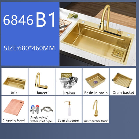 Gold Waterfall Kitchen Sink