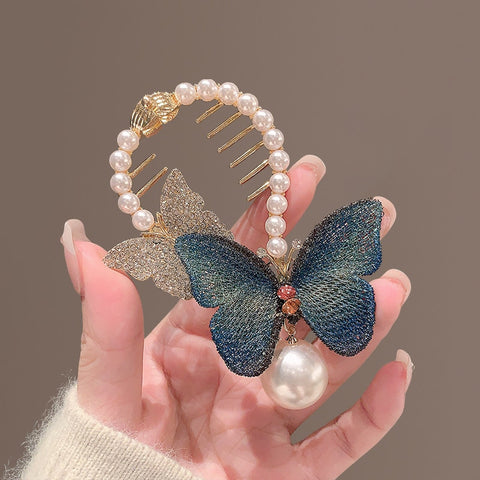 Pearl Rhinestone Hair Claw Clips
