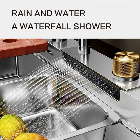 Silver Nano 304 Stainless Steel Kitchen Waterfall Sink