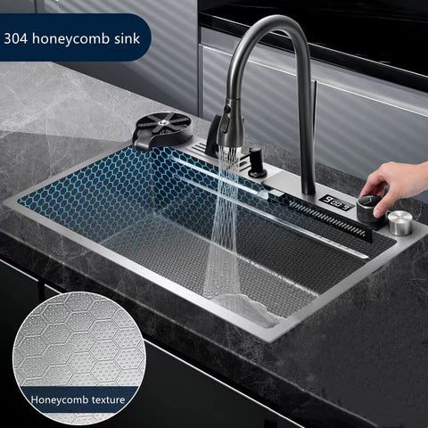 Digital 304 Stainless Steel Honeycomb Embossed Waterfall Sink