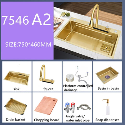 Gold Waterfall Kitchen Sink