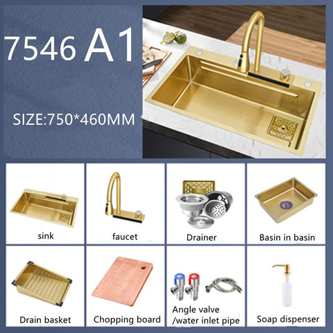 Gold Waterfall Kitchen Sink