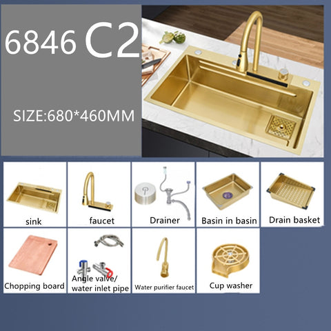 Gold Waterfall Kitchen Sink