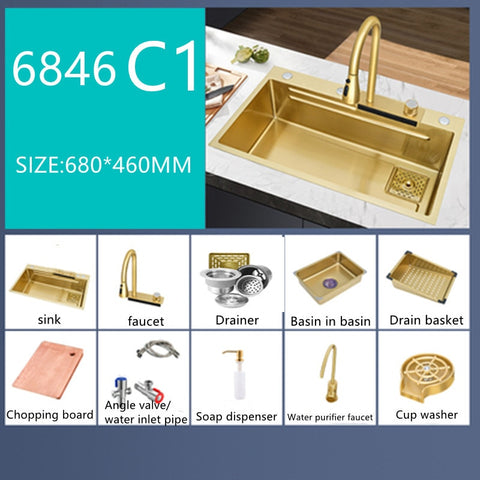 Gold Waterfall Kitchen Sink